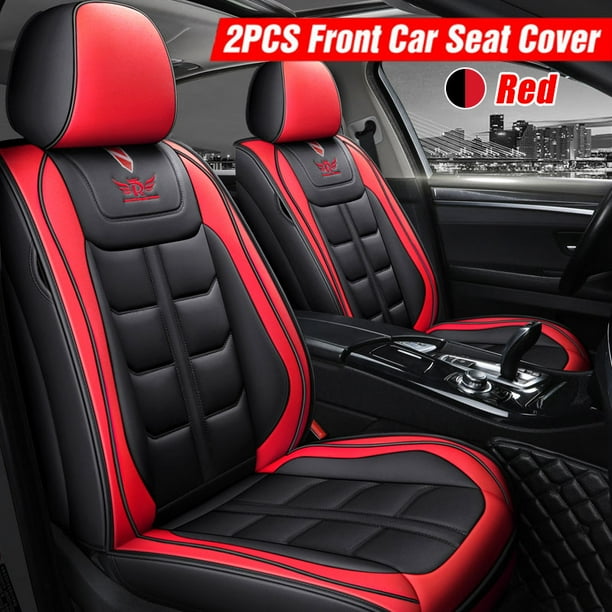 Black PU Leather Car Seat Covers Cushion Covers Front Driver Passenger Seat Mat
